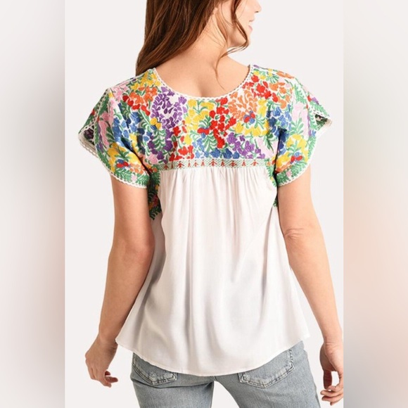 J. Marie Carmen Colorful Embroidered Floral 100% Rayon Boho Cottagecore Top - S - Picture 2 of 11